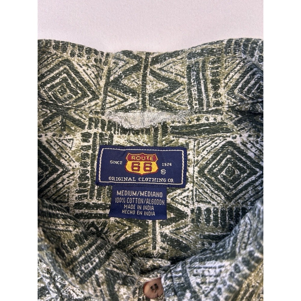 Route 66 Men's M Green Tribal Geometric Cotton Short Sleeve Button Up Shirt - Picture 3 of 10